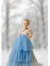 Beaded Lace Tulle Tiered Flower Girl Dress With Removable Train